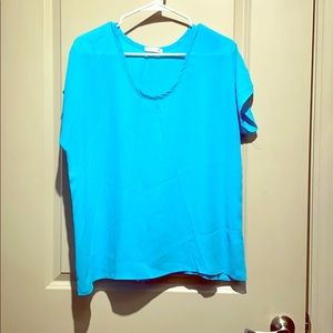 Pool blue polyester short sleeve blouse